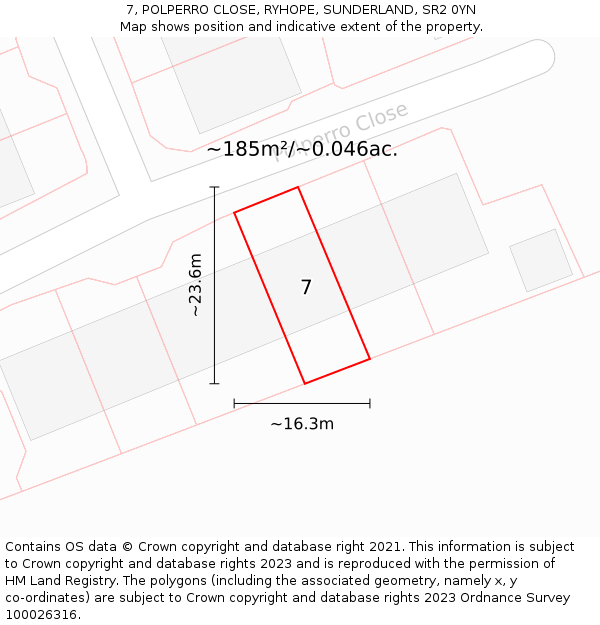 7, POLPERRO CLOSE, RYHOPE, SUNDERLAND, SR2 0YN: Plot and title map