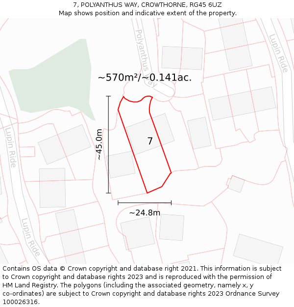 7, POLYANTHUS WAY, CROWTHORNE, RG45 6UZ: Plot and title map