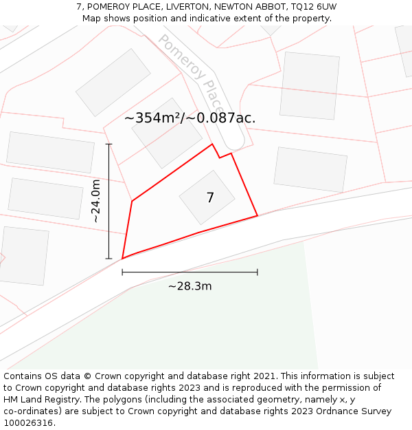 7, POMEROY PLACE, LIVERTON, NEWTON ABBOT, TQ12 6UW: Plot and title map