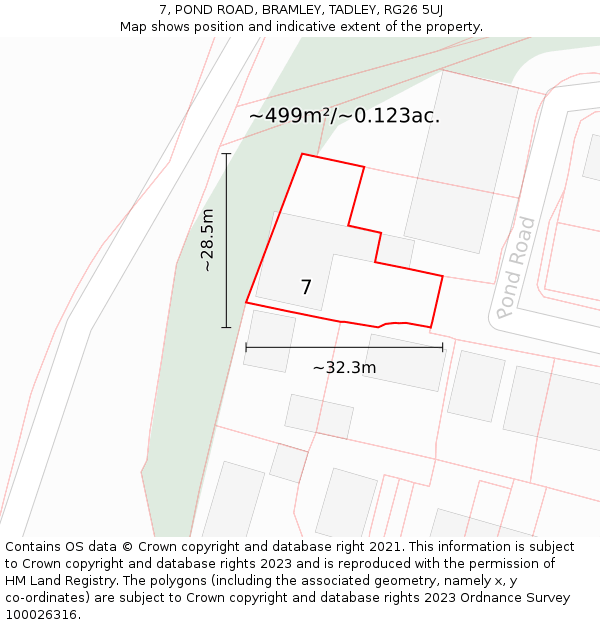 7, POND ROAD, BRAMLEY, TADLEY, RG26 5UJ: Plot and title map