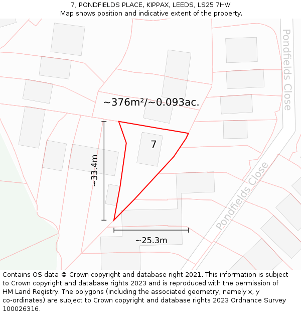 7, PONDFIELDS PLACE, KIPPAX, LEEDS, LS25 7HW: Plot and title map
