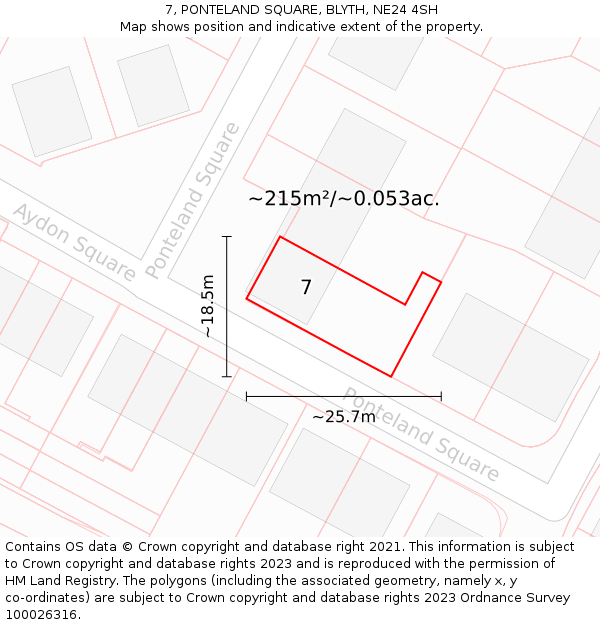 7, PONTELAND SQUARE, BLYTH, NE24 4SH: Plot and title map