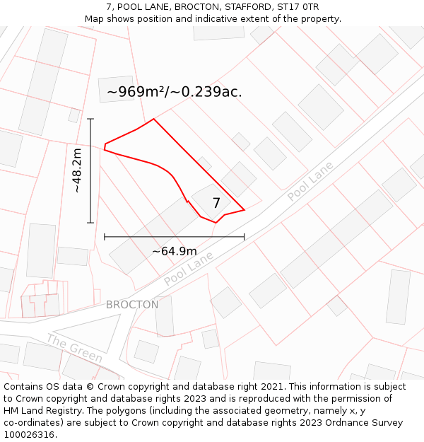 7, POOL LANE, BROCTON, STAFFORD, ST17 0TR: Plot and title map