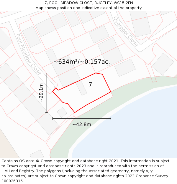 7, POOL MEADOW CLOSE, RUGELEY, WS15 2FN: Plot and title map