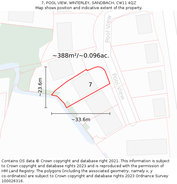7, POOL VIEW, WINTERLEY, SANDBACH, CW11 4QZ: Plot and title map