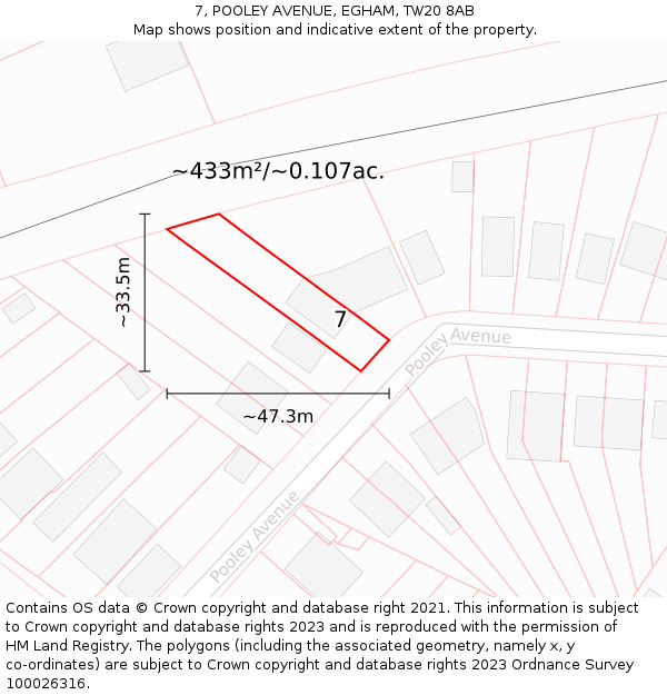 7, POOLEY AVENUE, EGHAM, TW20 8AB: Plot and title map