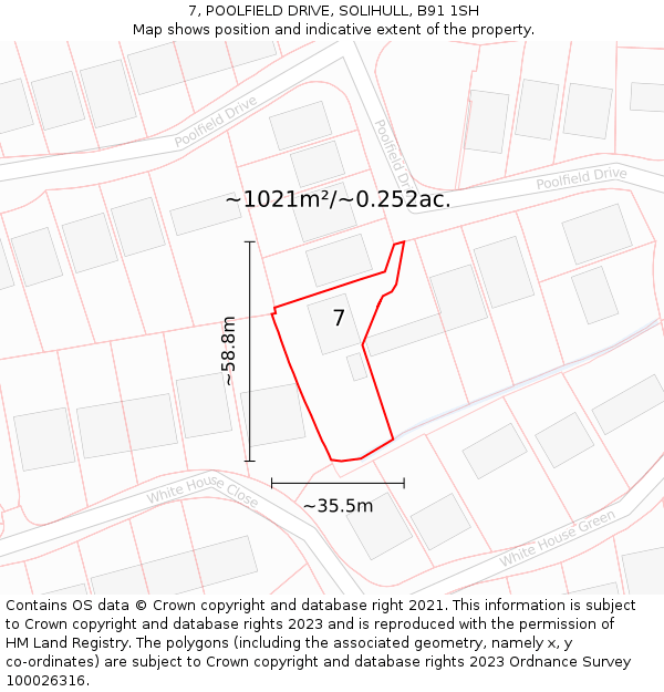 7, POOLFIELD DRIVE, SOLIHULL, B91 1SH: Plot and title map