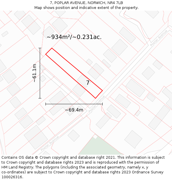 7, POPLAR AVENUE, NORWICH, NR4 7LB: Plot and title map