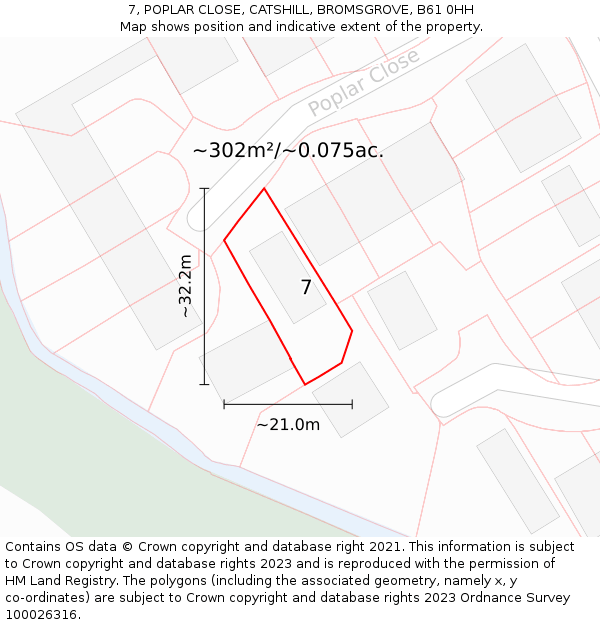 7, POPLAR CLOSE, CATSHILL, BROMSGROVE, B61 0HH: Plot and title map