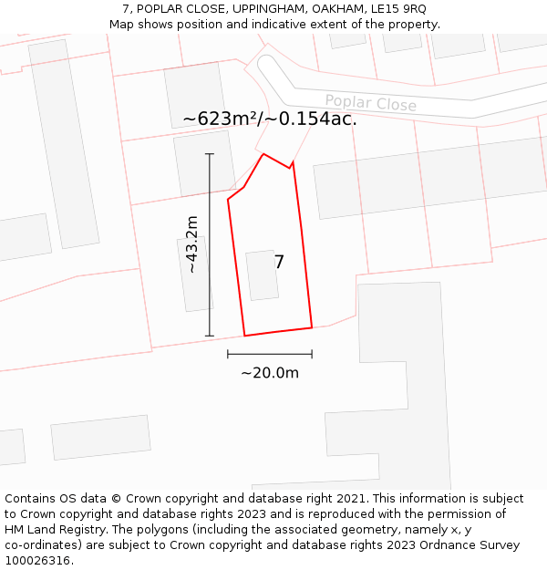 7, POPLAR CLOSE, UPPINGHAM, OAKHAM, LE15 9RQ: Plot and title map