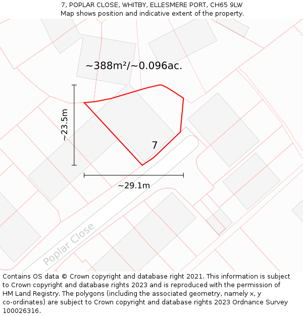 7, POPLAR CLOSE, WHITBY, ELLESMERE PORT, CH65 9LW: Plot and title map