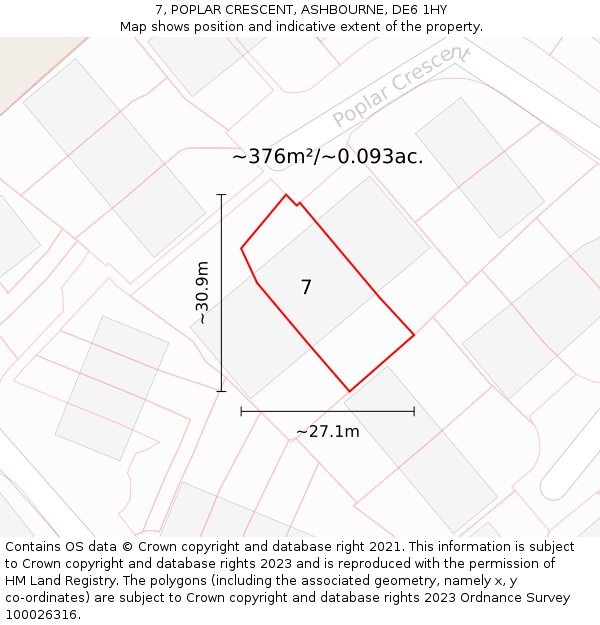 7, POPLAR CRESCENT, ASHBOURNE, DE6 1HY: Plot and title map