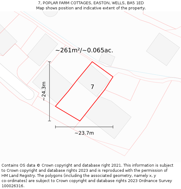 7, POPLAR FARM COTTAGES, EASTON, WELLS, BA5 1ED: Plot and title map