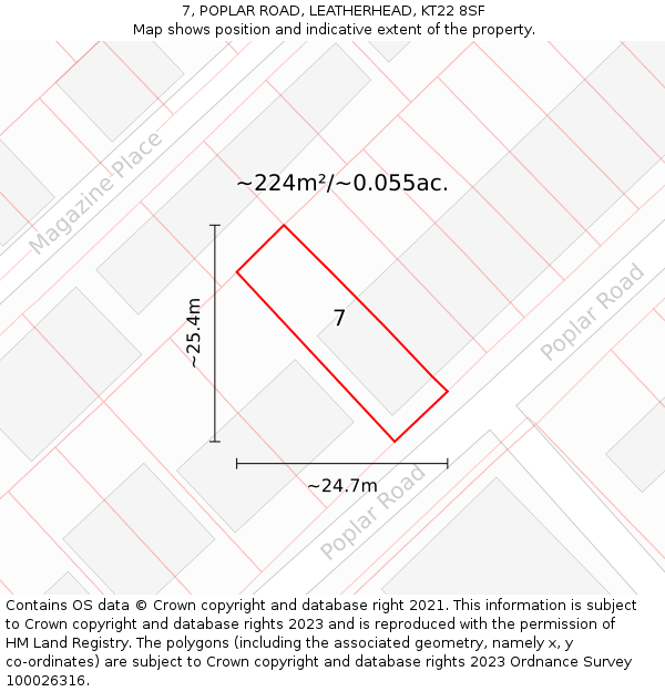 7, POPLAR ROAD, LEATHERHEAD, KT22 8SF: Plot and title map