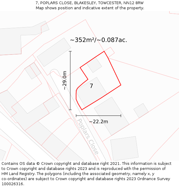 7, POPLARS CLOSE, BLAKESLEY, TOWCESTER, NN12 8RW: Plot and title map