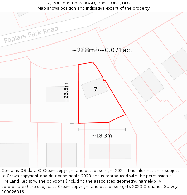 7, POPLARS PARK ROAD, BRADFORD, BD2 1DU: Plot and title map