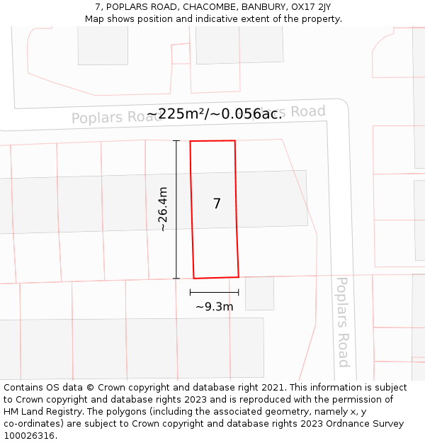 7, POPLARS ROAD, CHACOMBE, BANBURY, OX17 2JY: Plot and title map