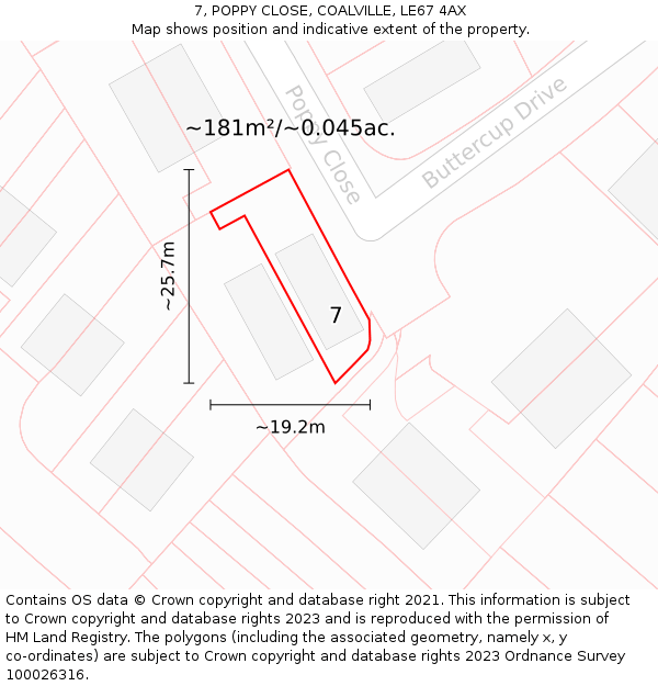 7, POPPY CLOSE, COALVILLE, LE67 4AX: Plot and title map