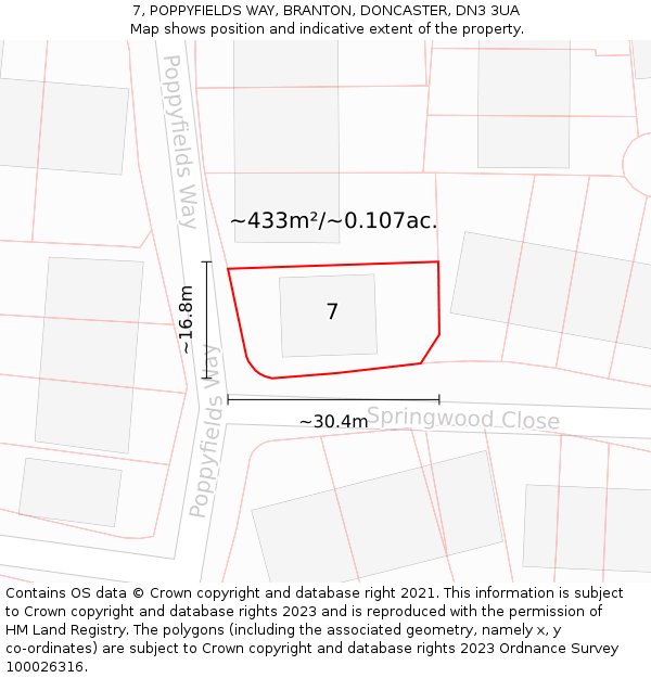 7, POPPYFIELDS WAY, BRANTON, DONCASTER, DN3 3UA: Plot and title map
