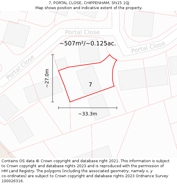 7, PORTAL CLOSE, CHIPPENHAM, SN15 1QJ: Plot and title map