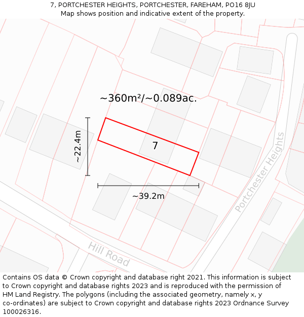 7, PORTCHESTER HEIGHTS, PORTCHESTER, FAREHAM, PO16 8JU: Plot and title map