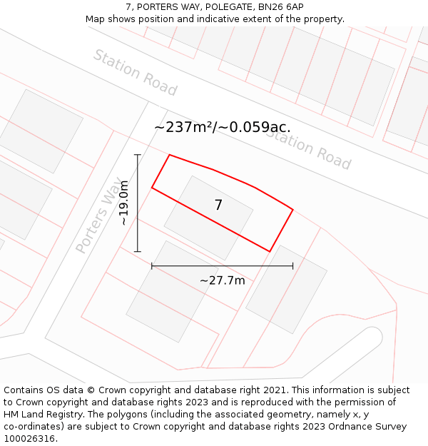 7, PORTERS WAY, POLEGATE, BN26 6AP: Plot and title map