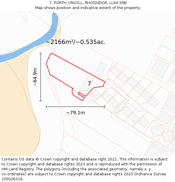 7, PORTH CRIGYLL, RHOSNEIGR, LL64 5RB: Plot and title map