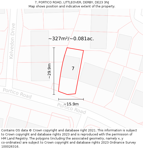7, PORTICO ROAD, LITTLEOVER, DERBY, DE23 3NJ: Plot and title map