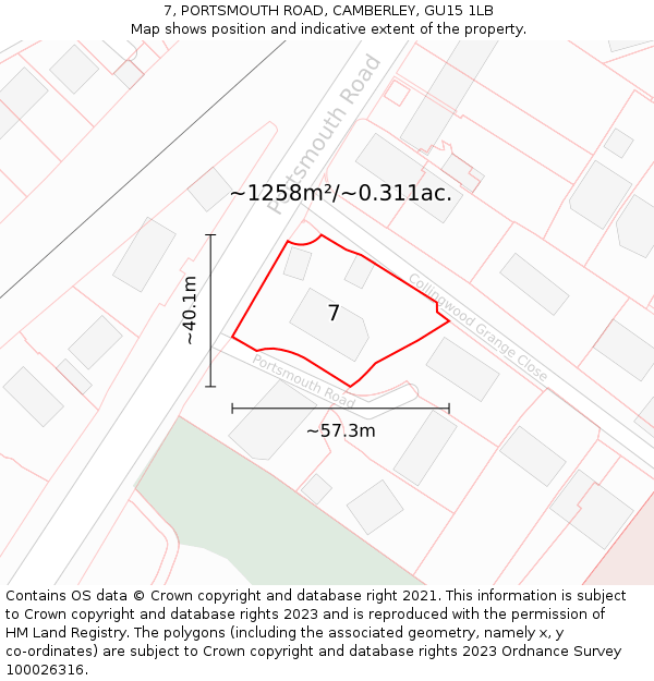 7, PORTSMOUTH ROAD, CAMBERLEY, GU15 1LB: Plot and title map