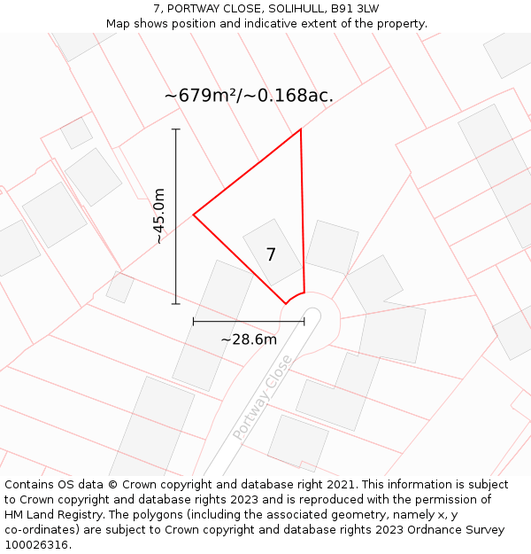 7, PORTWAY CLOSE, SOLIHULL, B91 3LW: Plot and title map