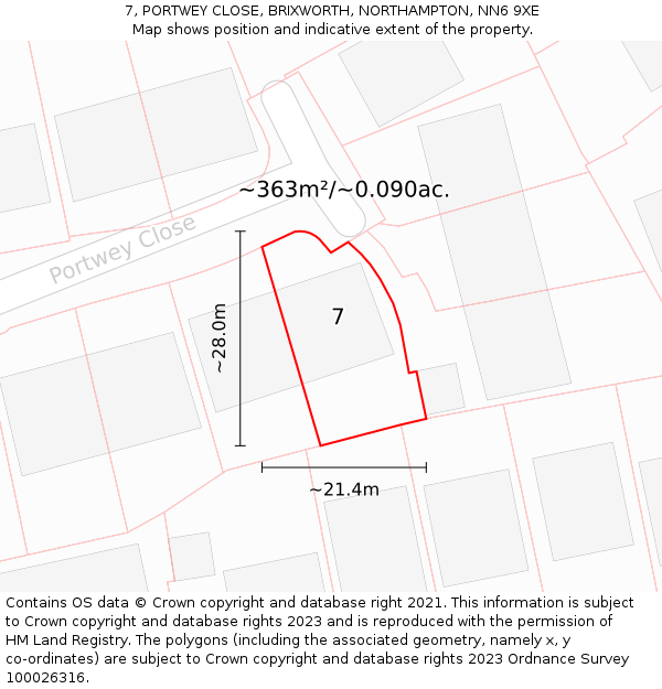 7, PORTWEY CLOSE, BRIXWORTH, NORTHAMPTON, NN6 9XE: Plot and title map