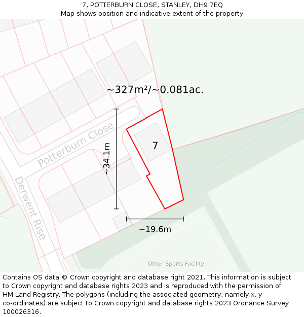 7, POTTERBURN CLOSE, STANLEY, DH9 7EQ: Plot and title map