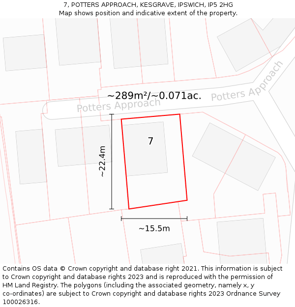 7, POTTERS APPROACH, KESGRAVE, IPSWICH, IP5 2HG: Plot and title map