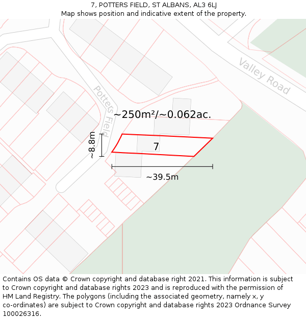 7, POTTERS FIELD, ST ALBANS, AL3 6LJ: Plot and title map