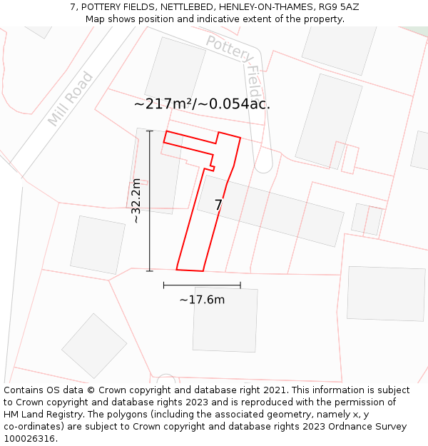 7, POTTERY FIELDS, NETTLEBED, HENLEY-ON-THAMES, RG9 5AZ: Plot and title map
