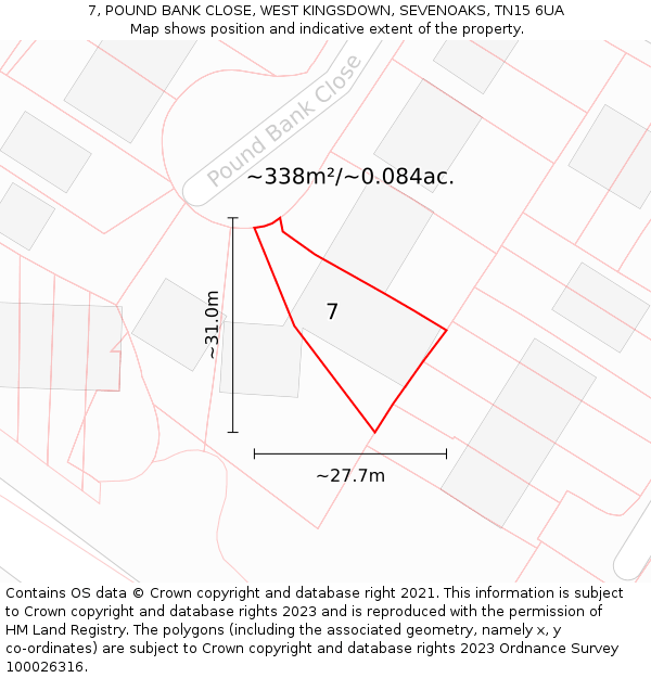 7, POUND BANK CLOSE, WEST KINGSDOWN, SEVENOAKS, TN15 6UA: Plot and title map