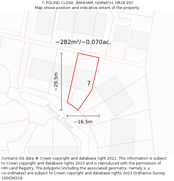 7, POUND CLOSE, BANHAM, NORWICH, NR16 2SY: Plot and title map