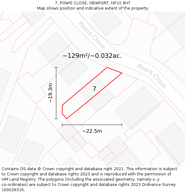 7, POWIS CLOSE, NEWPORT, NP10 8HT: Plot and title map