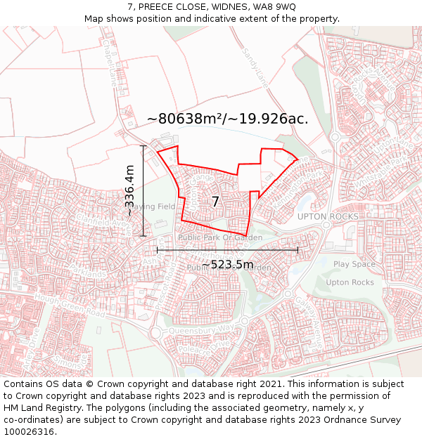 7, PREECE CLOSE, WIDNES, WA8 9WQ: Plot and title map