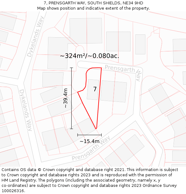 7, PRENSGARTH WAY, SOUTH SHIELDS, NE34 9HD: Plot and title map