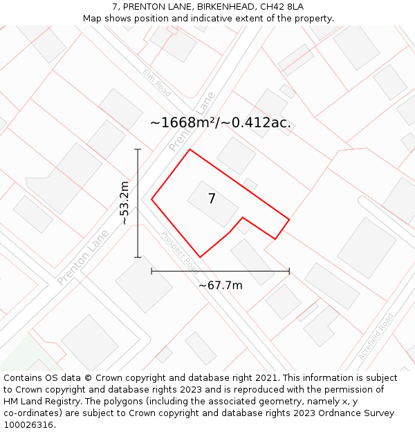 7, PRENTON LANE, BIRKENHEAD, CH42 8LA: Plot and title map