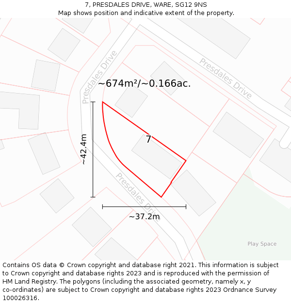 7, PRESDALES DRIVE, WARE, SG12 9NS: Plot and title map