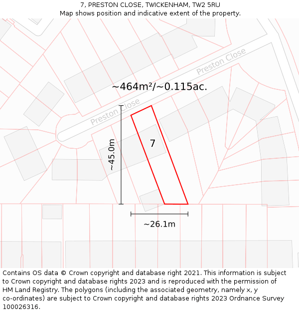 7, PRESTON CLOSE, TWICKENHAM, TW2 5RU: Plot and title map