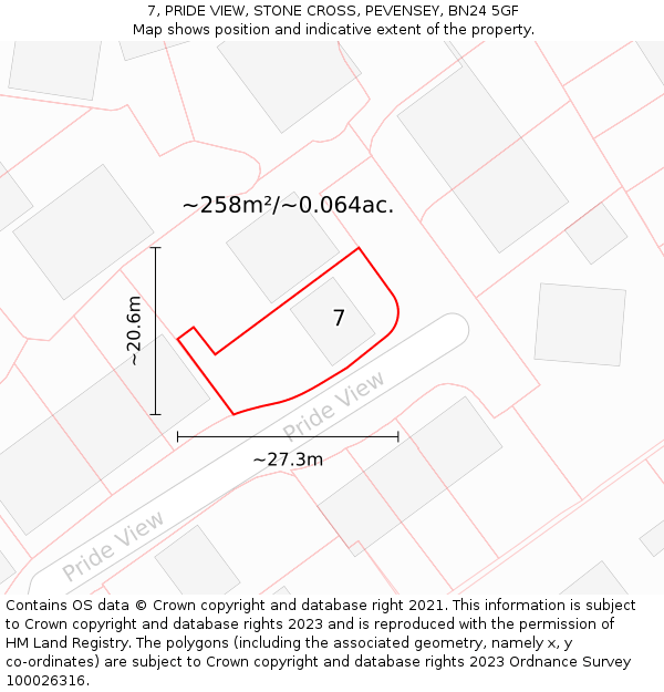 7, PRIDE VIEW, STONE CROSS, PEVENSEY, BN24 5GF: Plot and title map