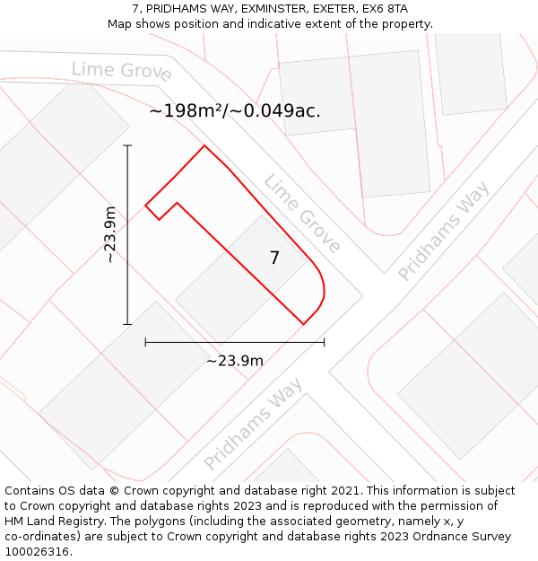 7, PRIDHAMS WAY, EXMINSTER, EXETER, EX6 8TA: Plot and title map