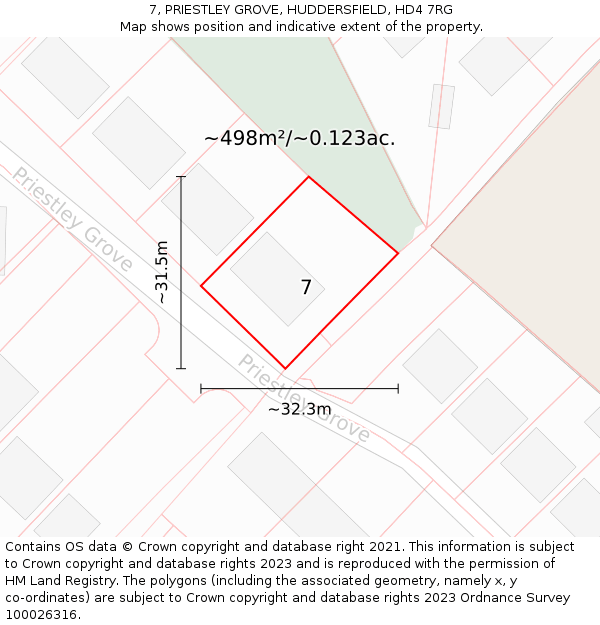 7, PRIESTLEY GROVE, HUDDERSFIELD, HD4 7RG: Plot and title map