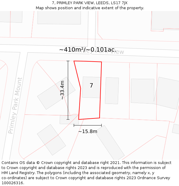 7, PRIMLEY PARK VIEW, LEEDS, LS17 7JX: Plot and title map