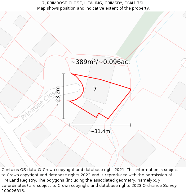 7, PRIMROSE CLOSE, HEALING, GRIMSBY, DN41 7SL: Plot and title map