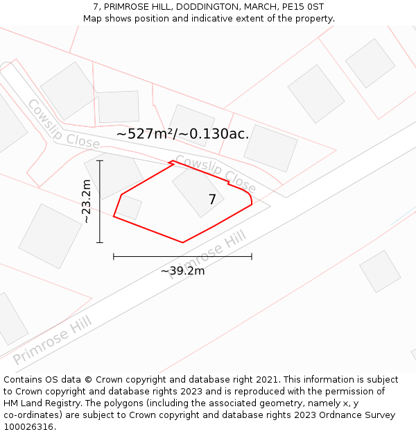 7, PRIMROSE HILL, DODDINGTON, MARCH, PE15 0ST: Plot and title map