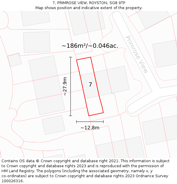 7, PRIMROSE VIEW, ROYSTON, SG8 9TP: Plot and title map